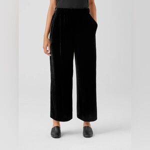 NWT Eileen Fisher Black Velvet Wide-Leg Pull-on Pant. Size L